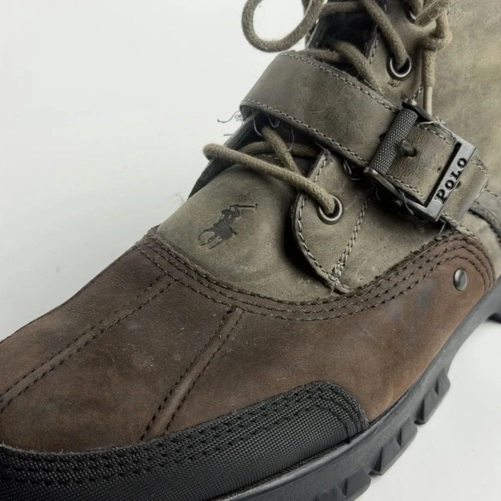Polo by Ralph Lauren Brown and Olive Leather Men's Lace-Up Boot